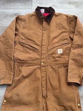VTG 80s Carhartt Coveralls 996QZ Sz 40T Tall Insulated Canvas Work Mechanic USA